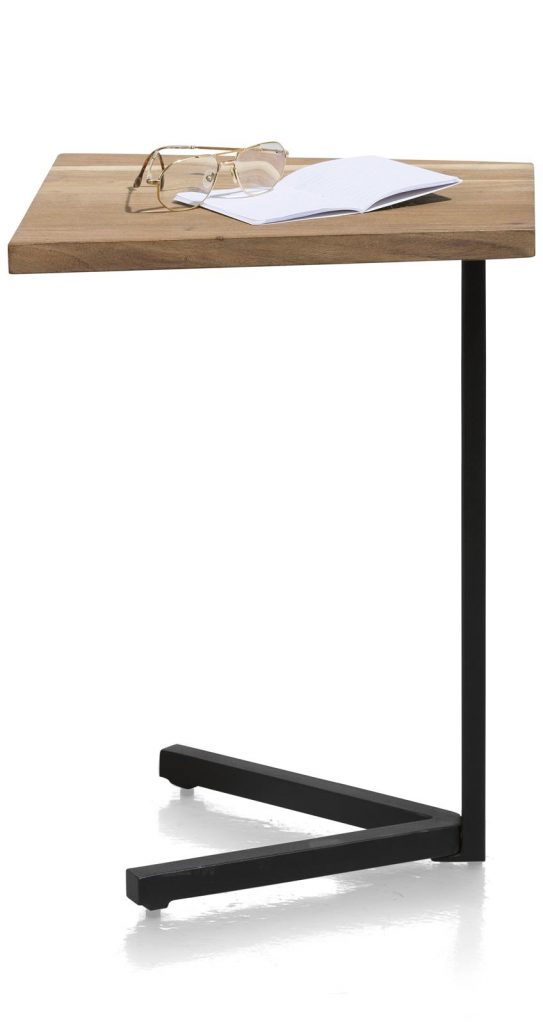 Tablette d'appoint pour PC en bois massif et pied métal noir