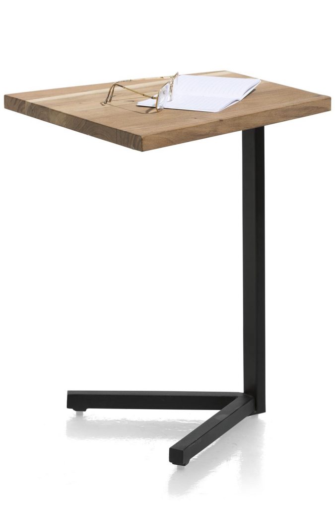 Tablette d'appoint pour PC en bois massif et pied métal noir