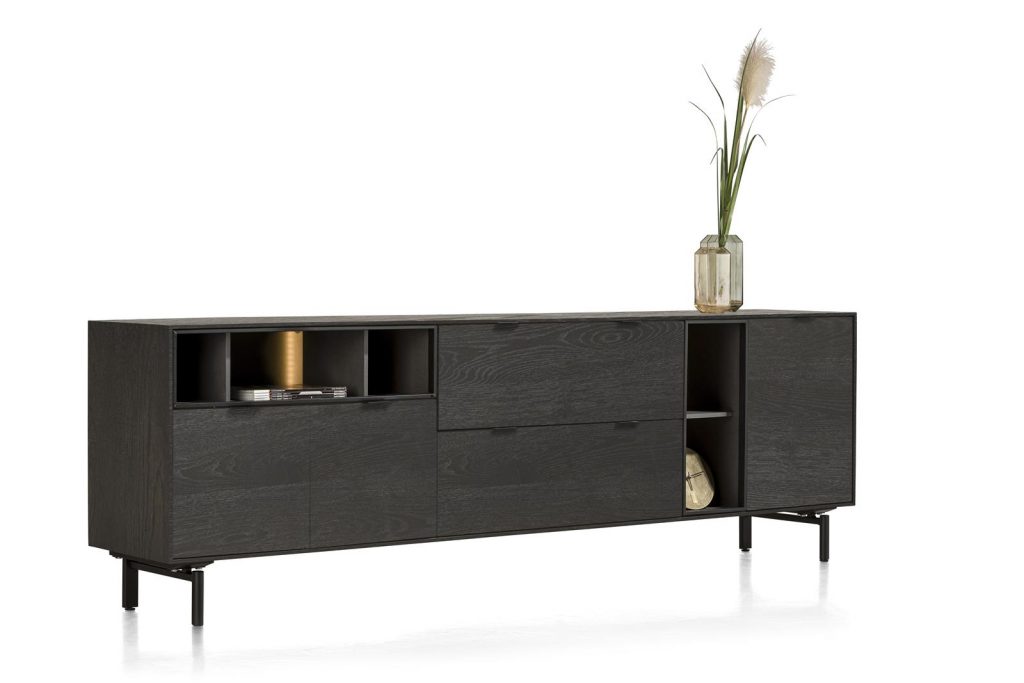 Buffet moderne à suspendre composé de bois de chêne teinte onyx