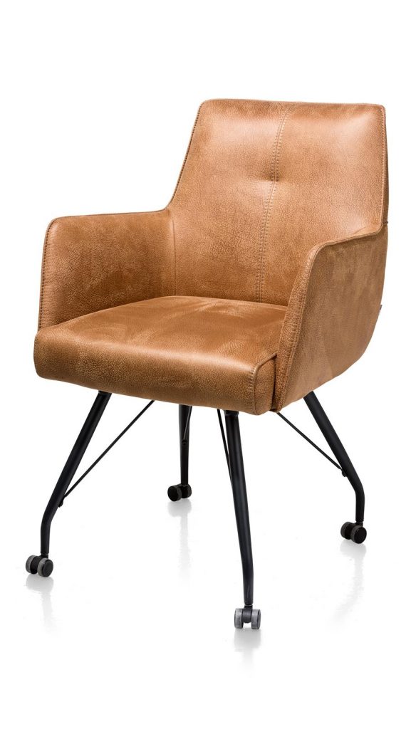 Chaise / fauteuil sur roulettes en microfibre couleur cognac sur roulettes