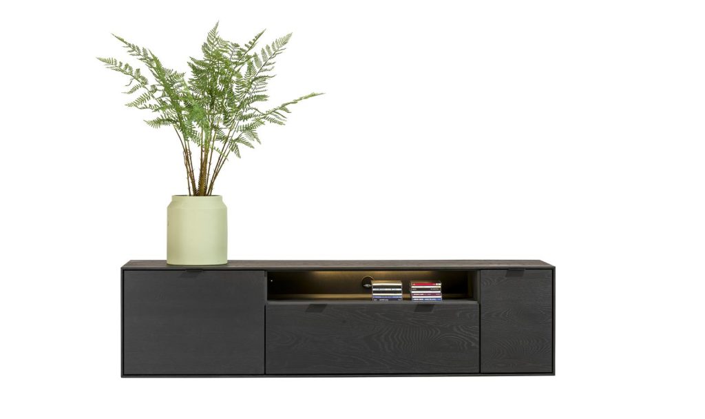Meuble TV moderne couleur onyx et niches à éclairage LED