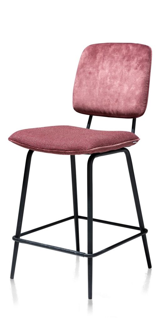 Chaise de bar minimaliste et rétro en tissu rose foncé
