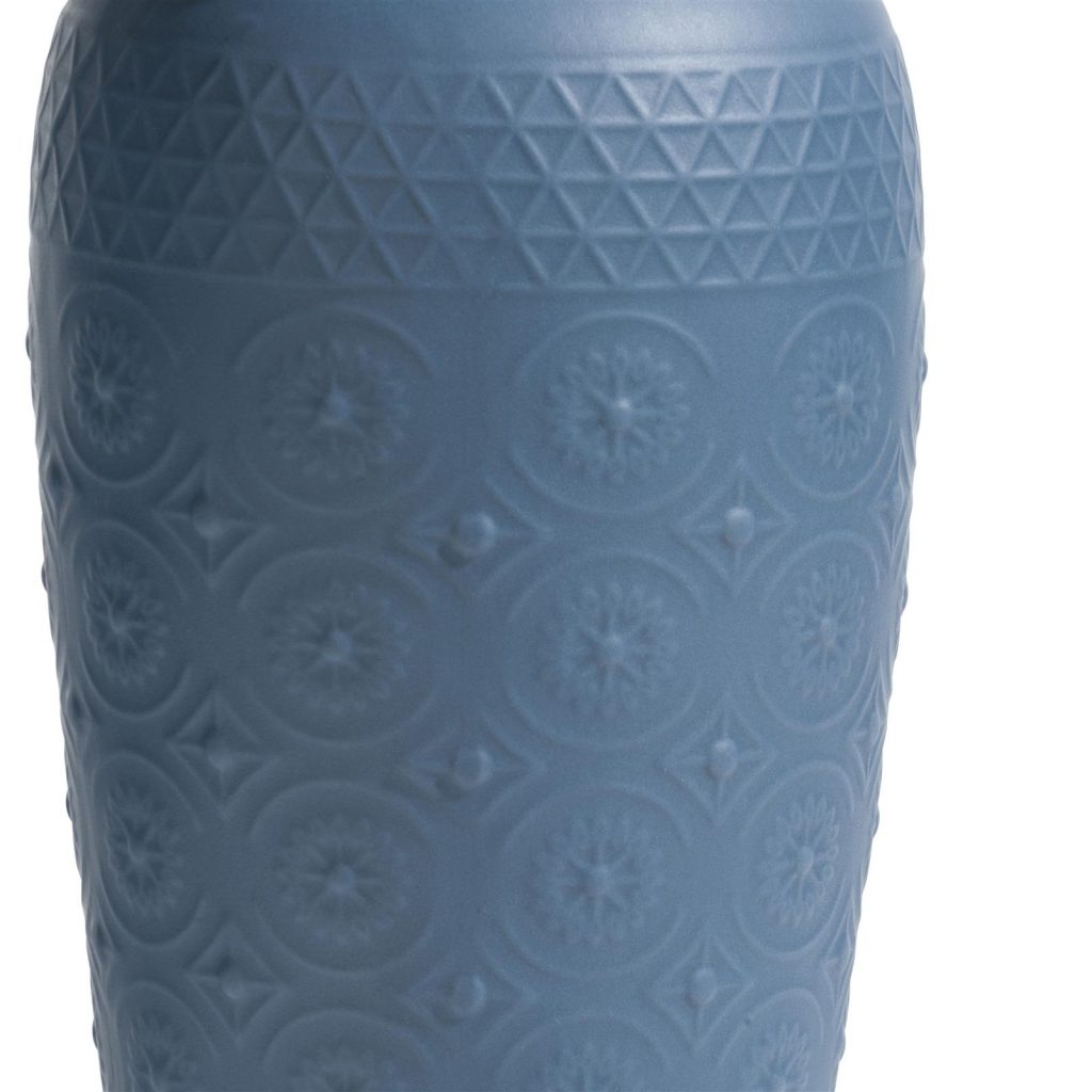 Vase haut et fin en céramique bleu style jarre antique
