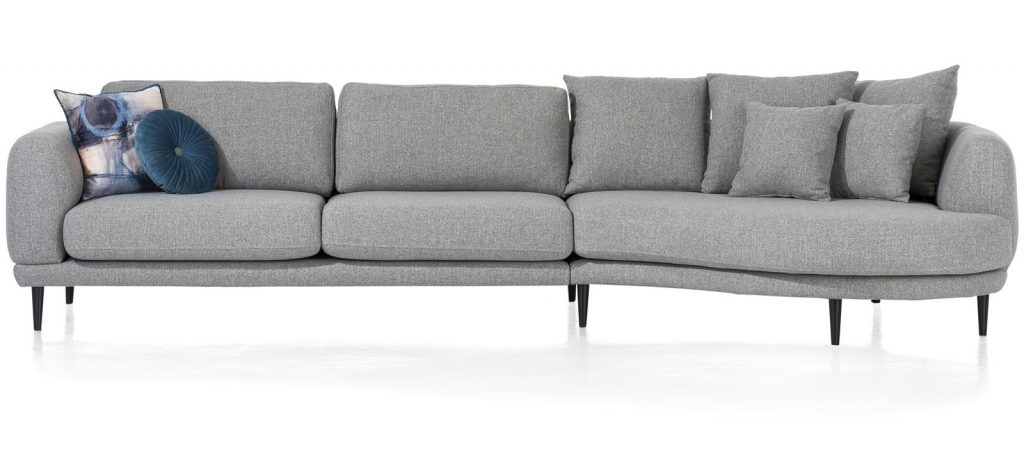 Canapé d'angle design contemporain et lignes arrondies en tissu gris