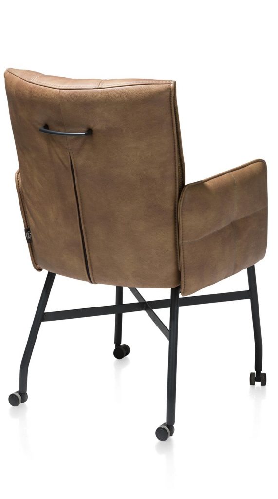 Chaise fauteuil sur roulettes en cuir marron