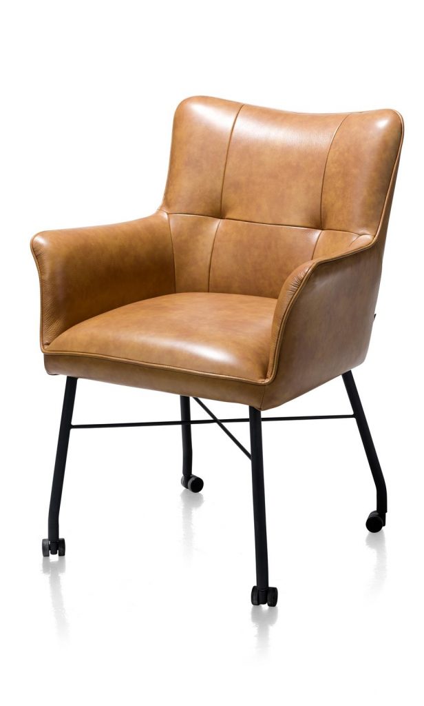 Chaise-fauteuil de table à manger en cuir marron