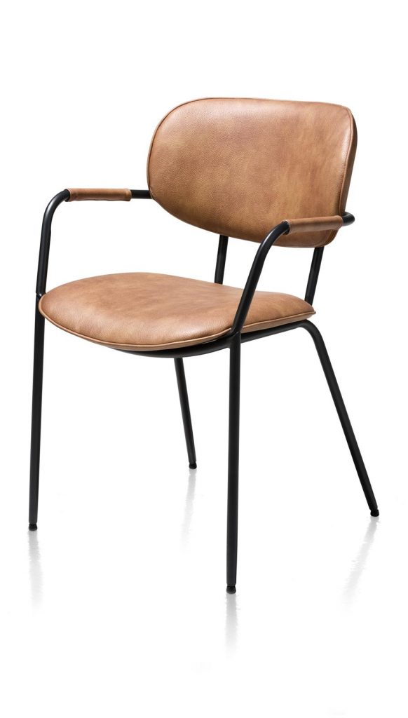 Chaise minimaliste et industrielle en tissu couleur cognac