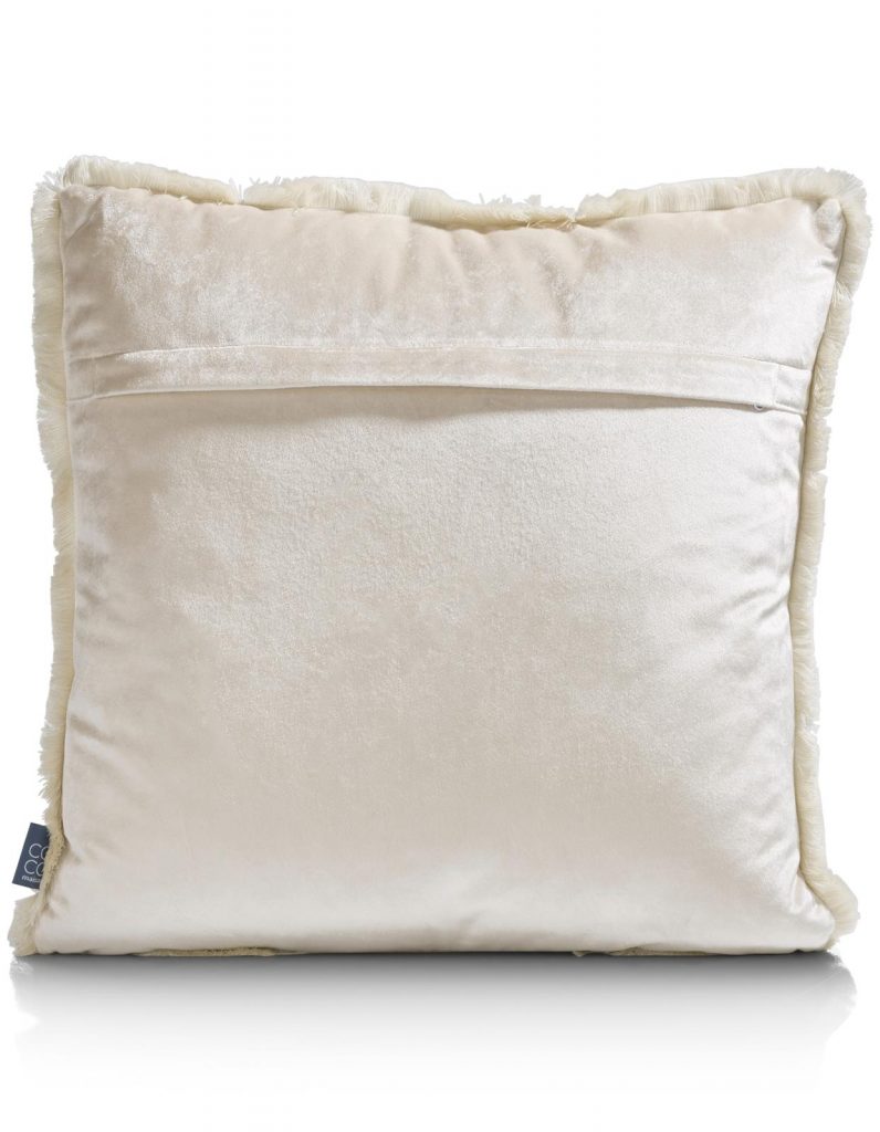 Coussin uni à franges en velours blanc