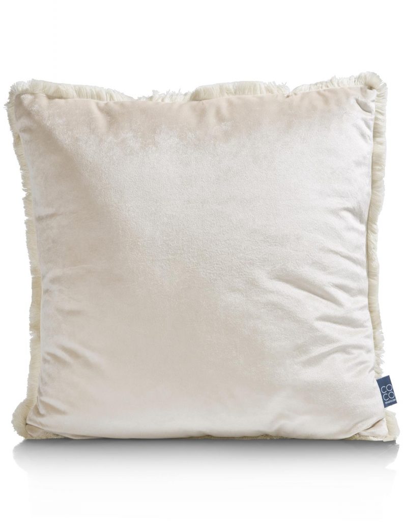 Coussin uni à franges en velours blanc