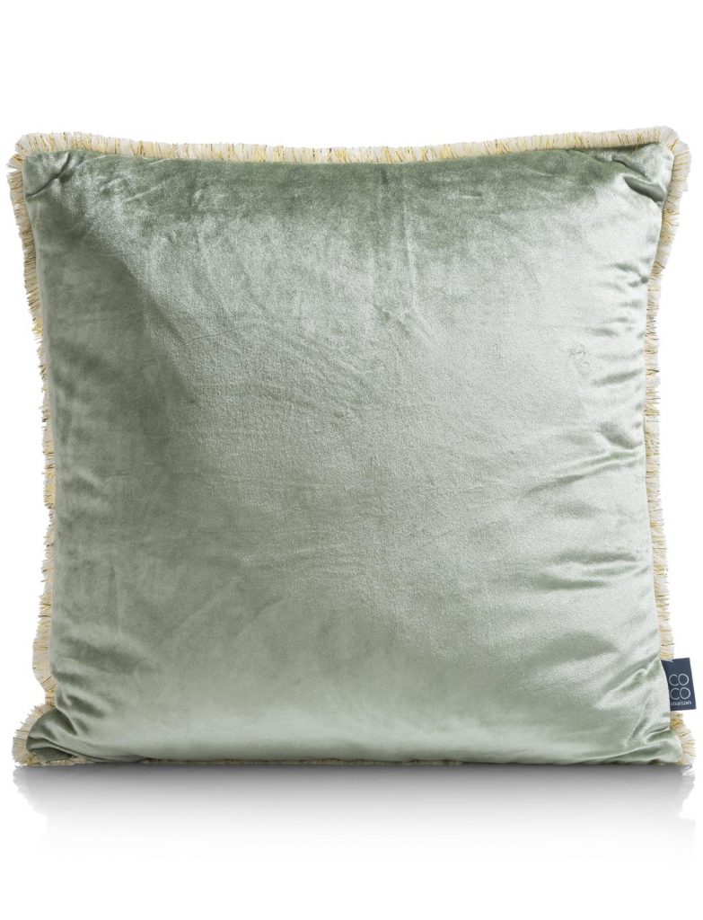 Coussin uni à franges en velours vert