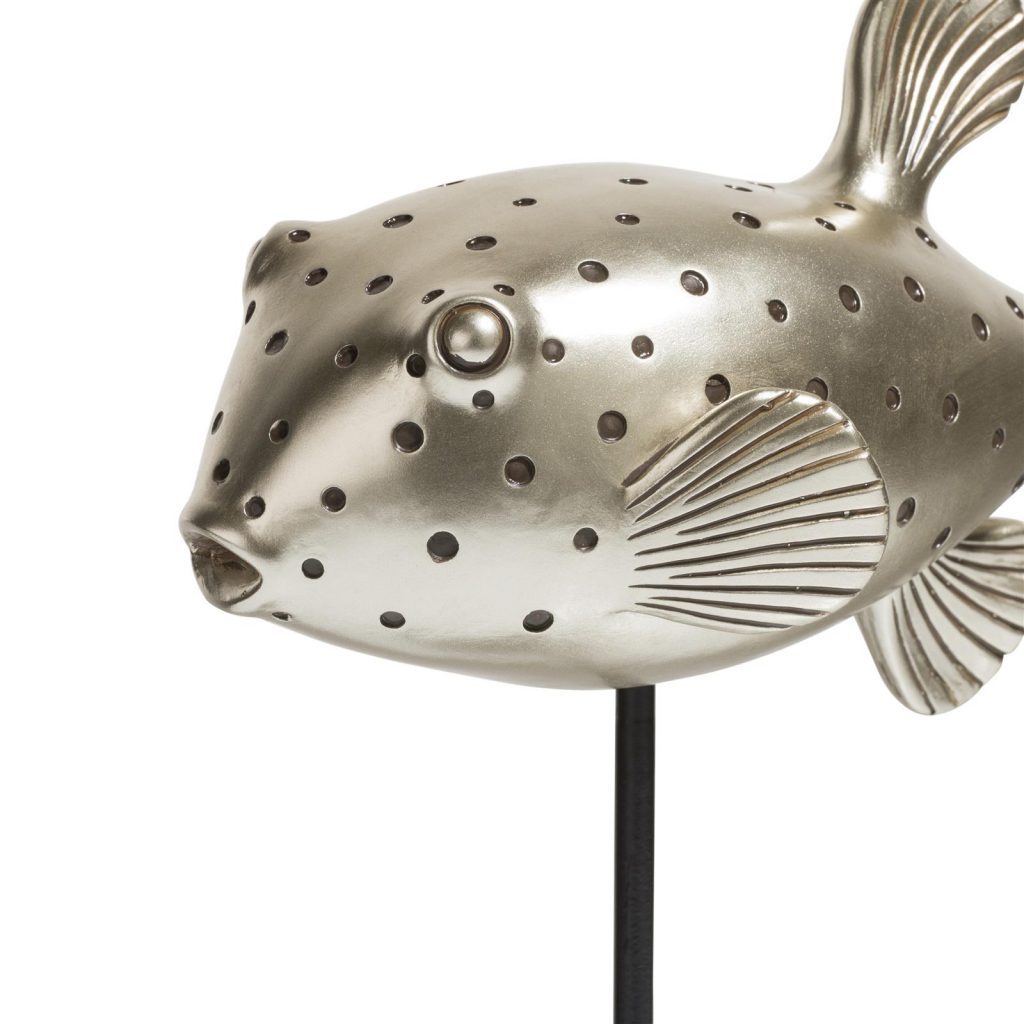 Sculpture décorative poisson-globe en argent