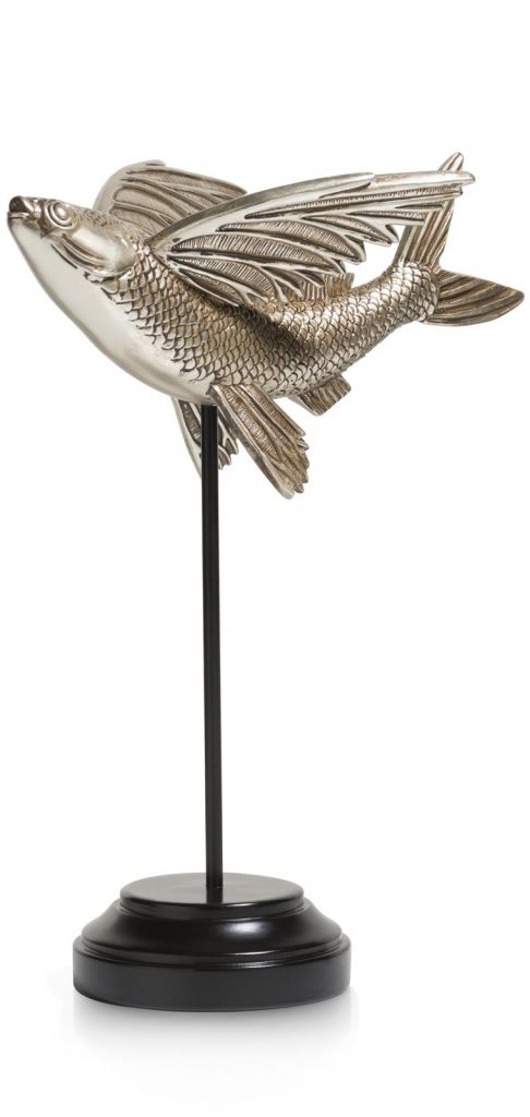 Sculpture décorative poisson volant en argent
