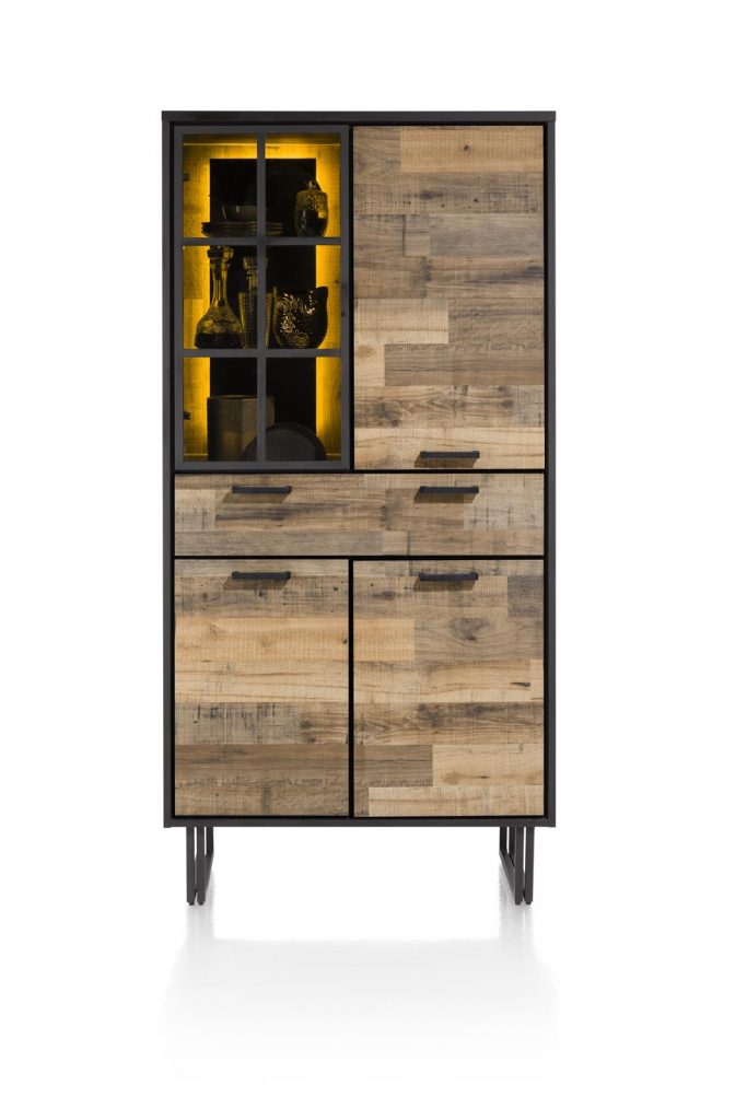 Armoire style industriel en bois et métal avec éclairage LED