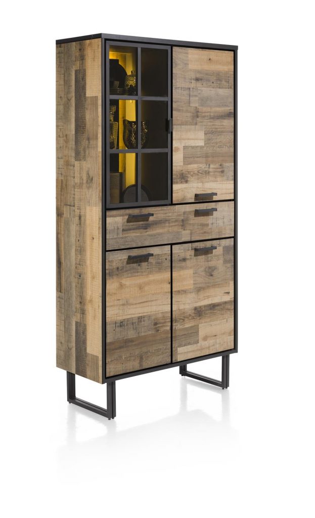 Armoire style industriel en bois et métal avec éclairage LED