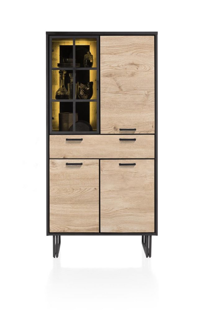 Armoire style industriel en bois et métal avec éclairage LED