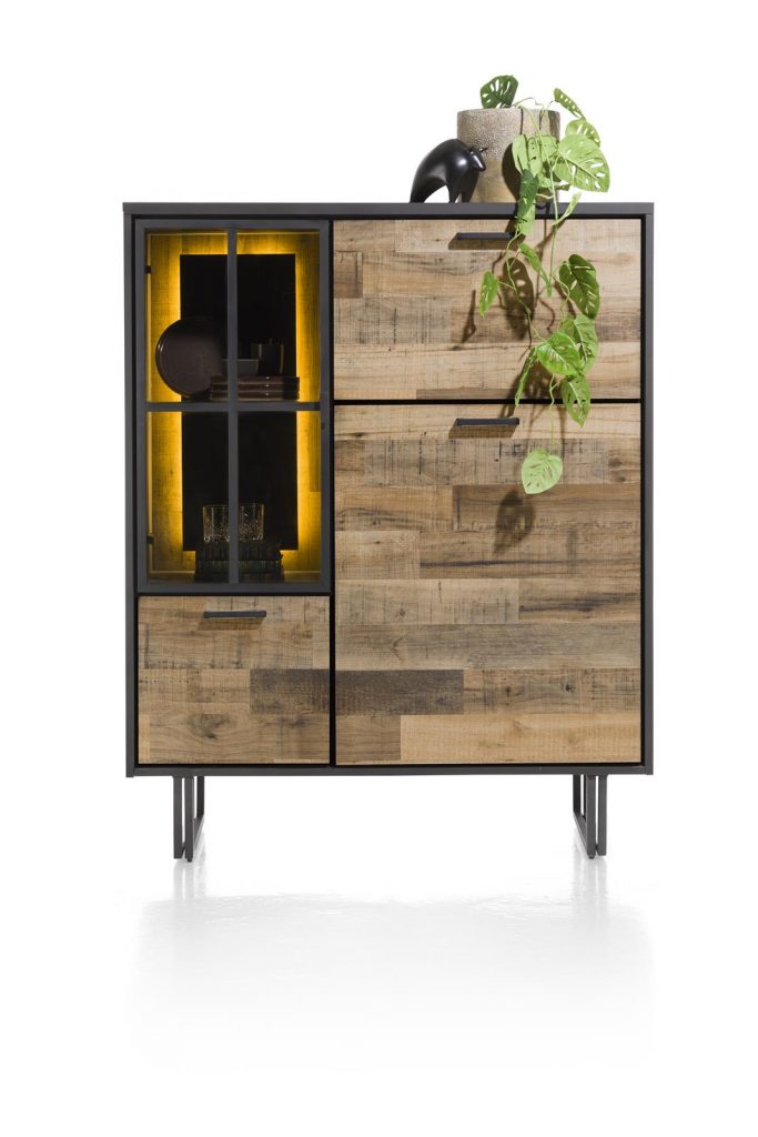 Buffet haut style industriel en bois et métal noir