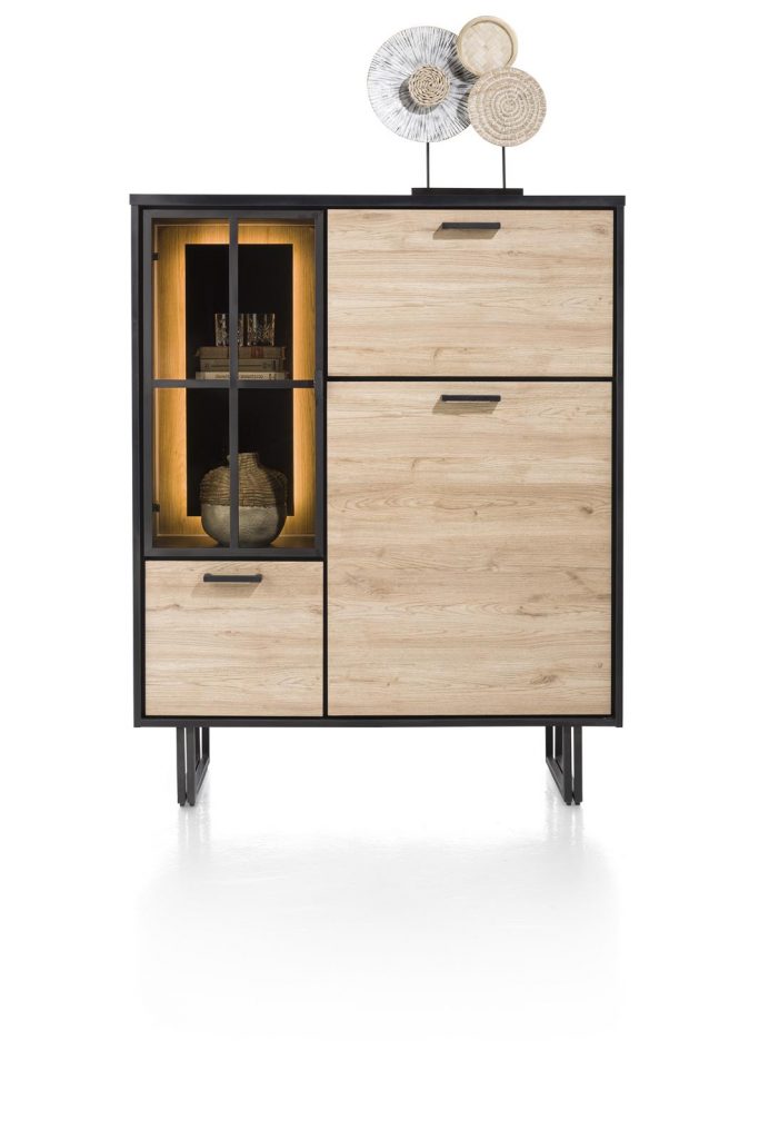 Buffet haut style industriel en bois et métal noir