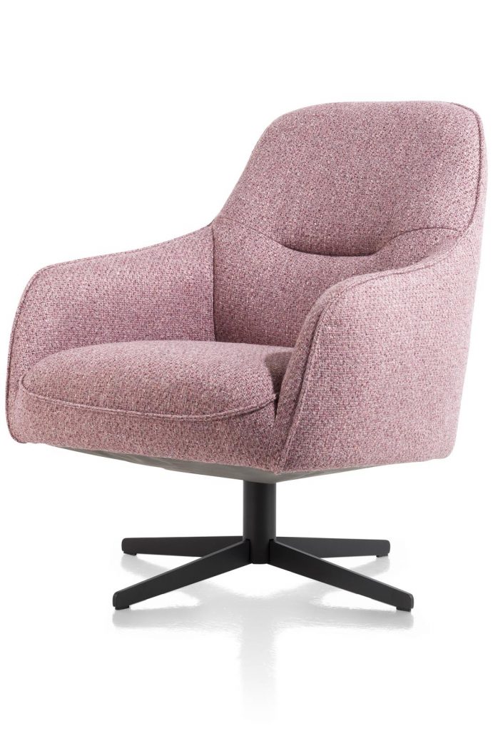 Fauteuil contemporain confortable et pivotant en tissu rose