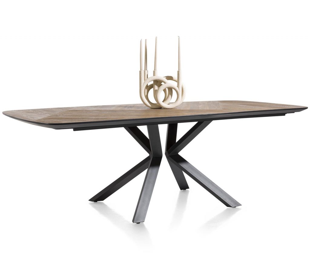 Table à manger familiale et design en bois de chêne et métal noir