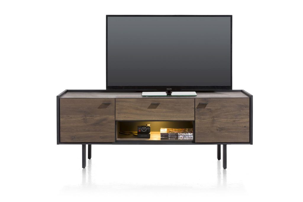 Meuble TV minimaliste et authentique en bois de chêne foncé