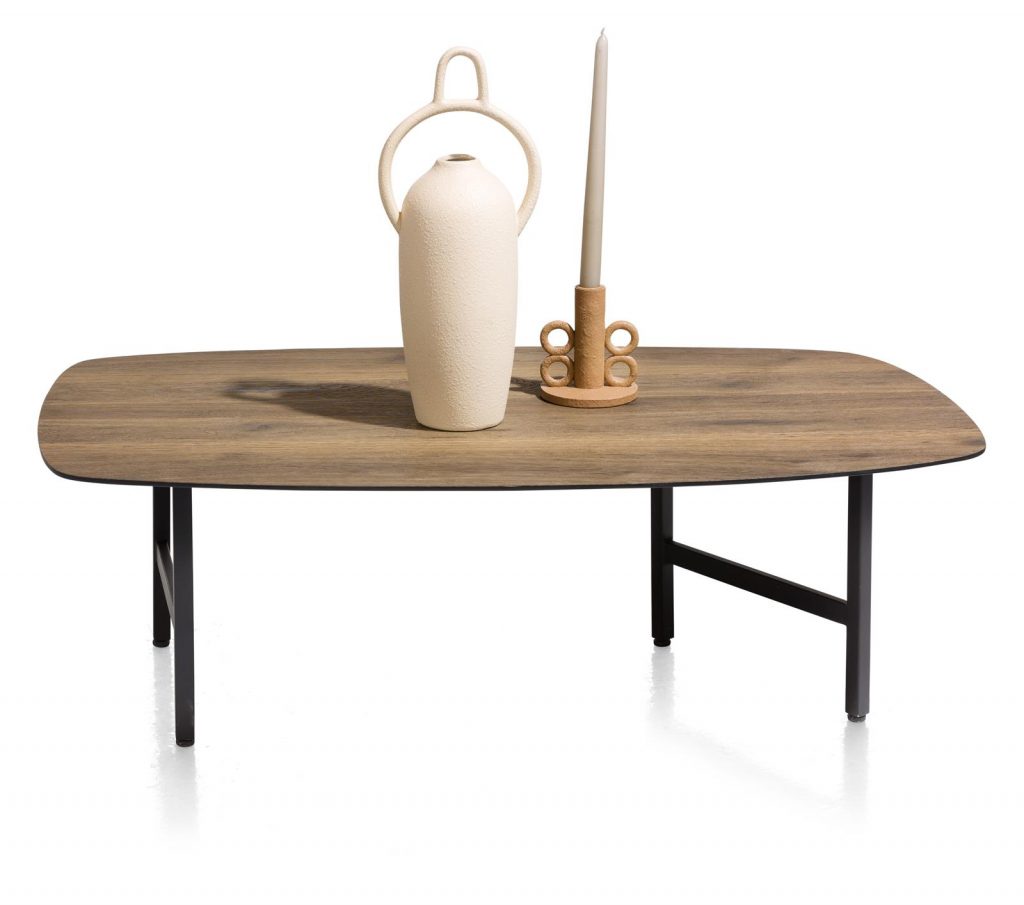 Table basse minimaliste et design en bois de chêne et métal noir
