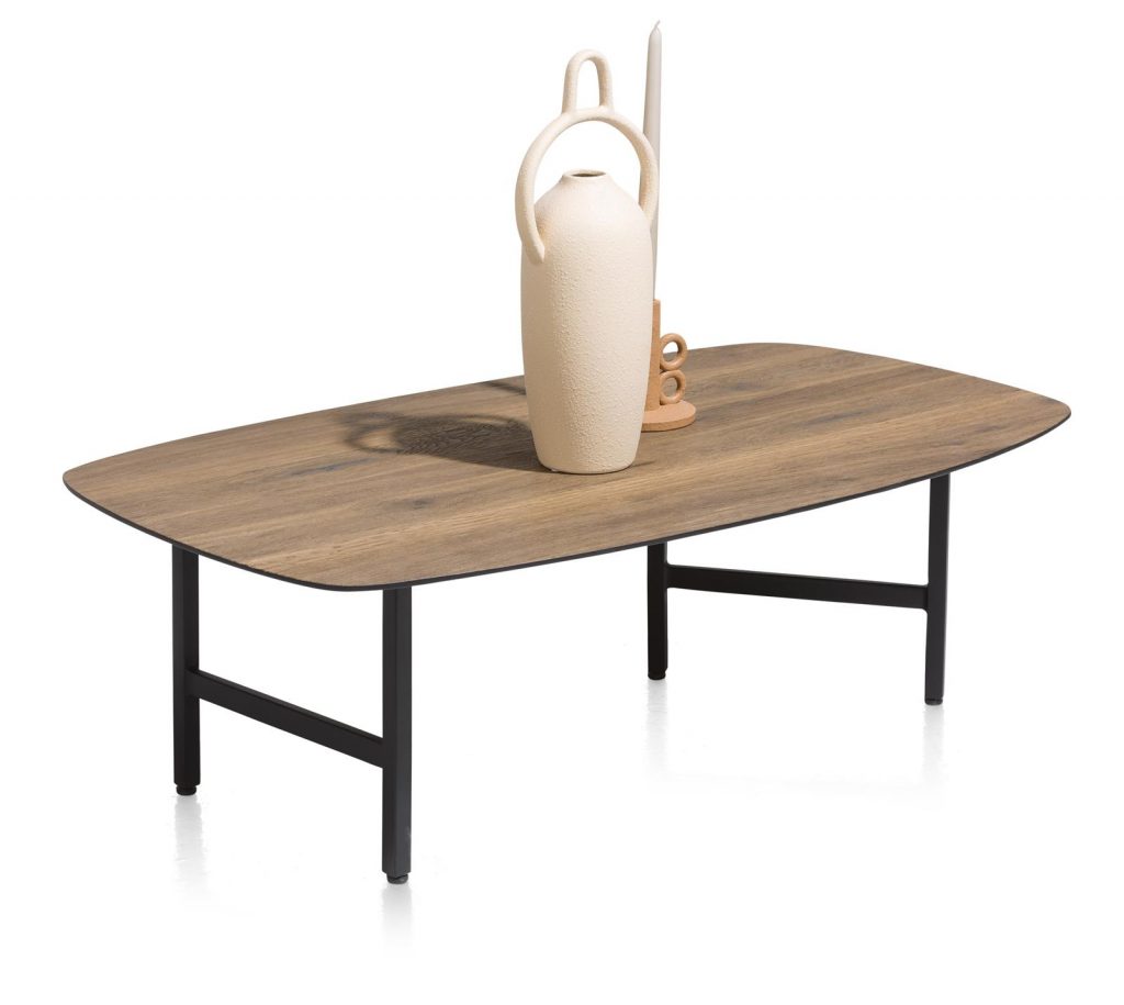 Table basse minimaliste et design en bois de chêne et métal noir