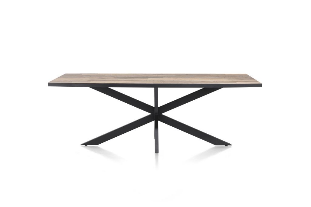 Table à manger rectangulaire plateau bois brut et piétement métal couleur anthracite
