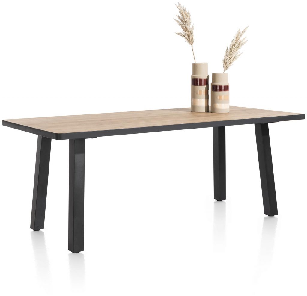 Table à manger rectangulaire plateau bois brut et piétement métal couleur anthracite