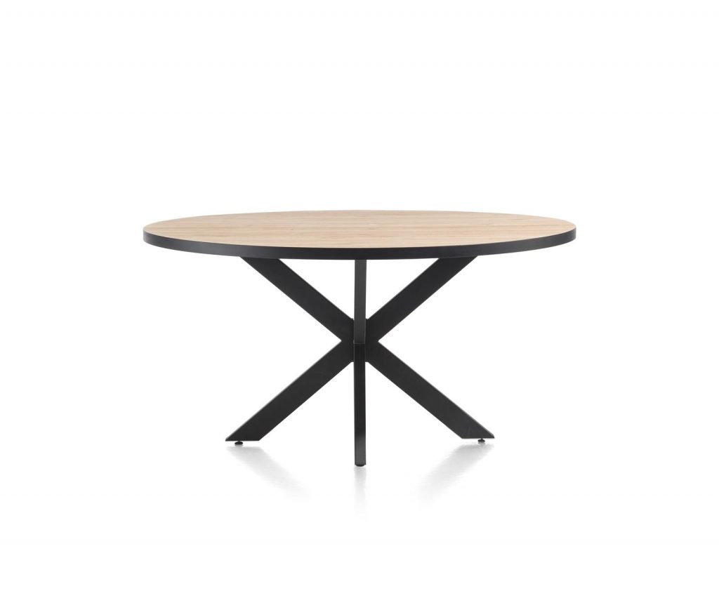 Table à manger ronde plateau en bois naturel et piétement métal anthracite