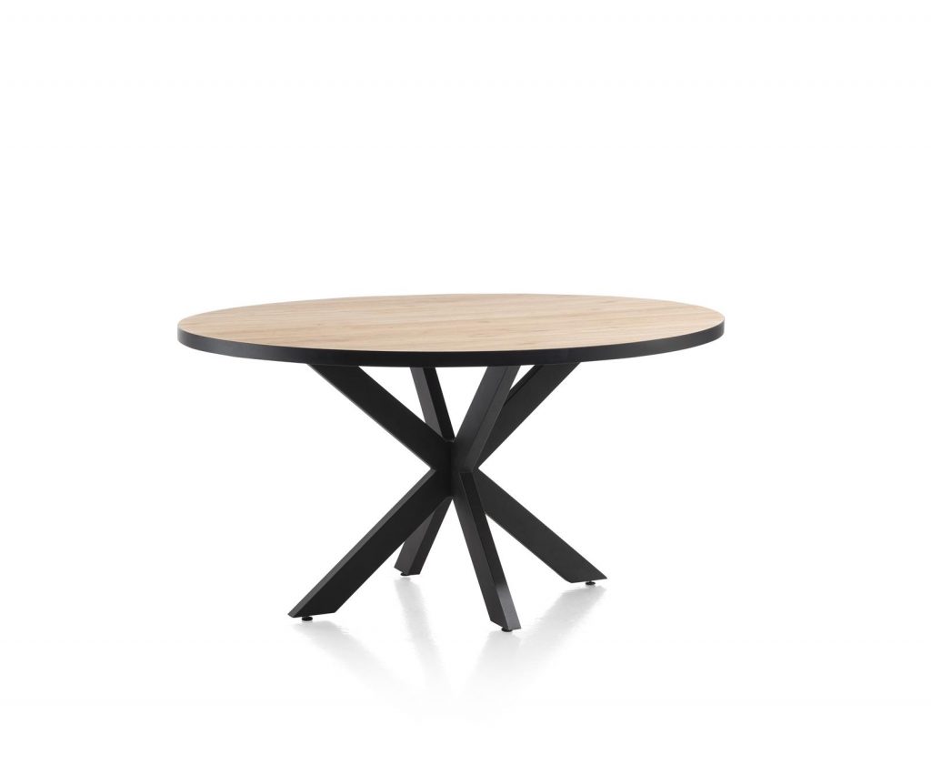 Table à manger ronde plateau en bois naturel et piétement métal anthracite