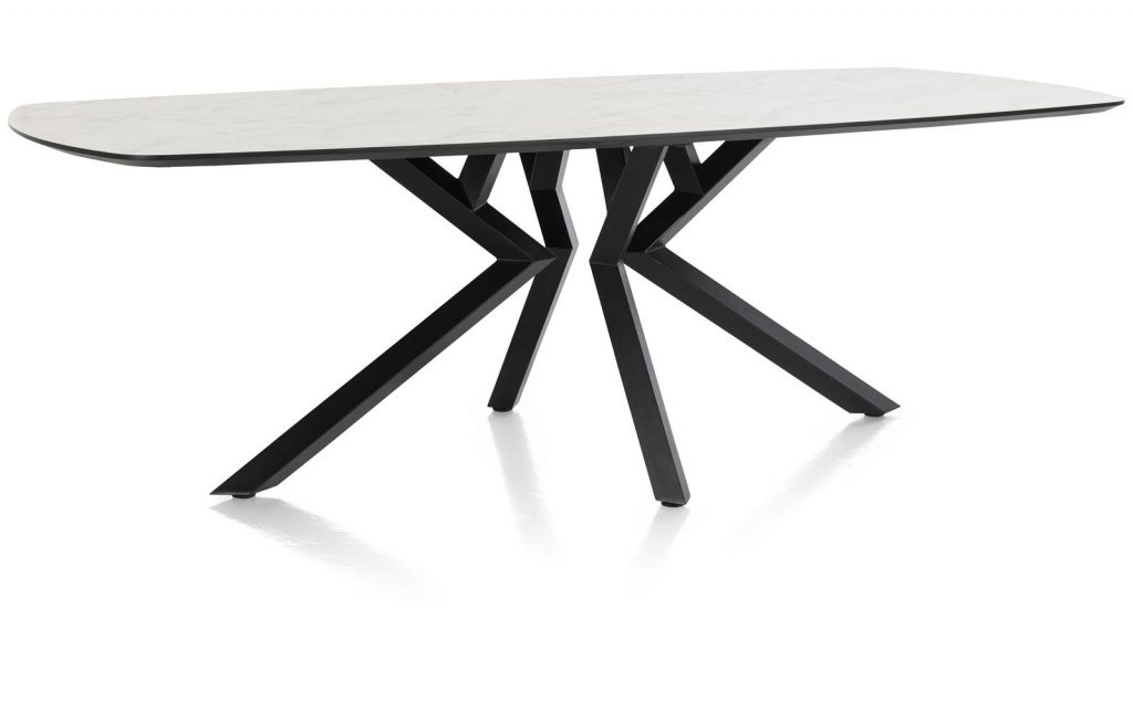 Table à manger design 6 à 8 personnes en marbre blanc et métal