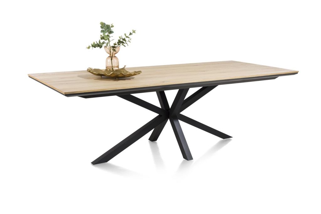 Table à manger contemporaine et industrielle bois de chêne claire