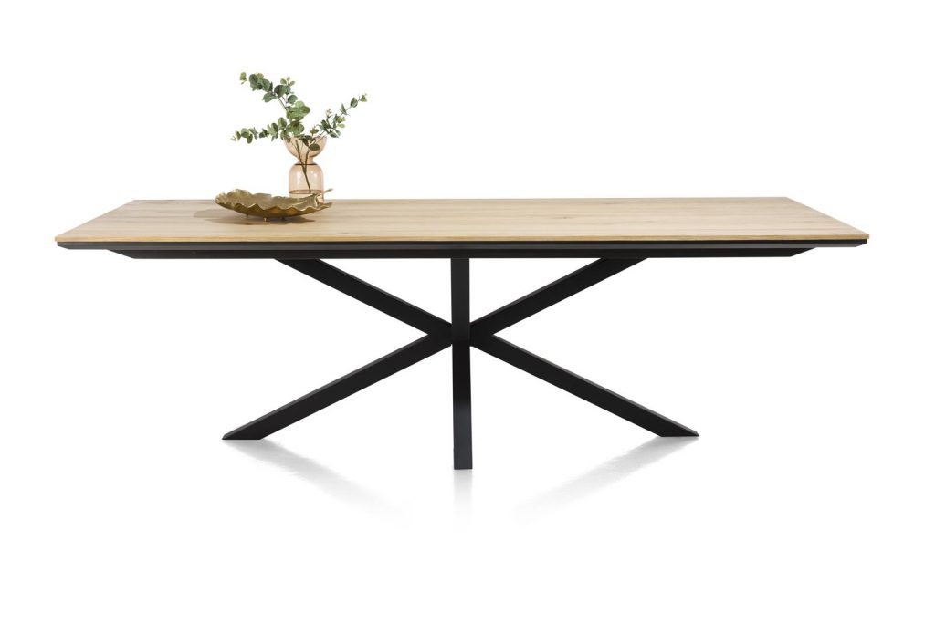 Table à manger contemporaine et industrielle bois de chêne claire