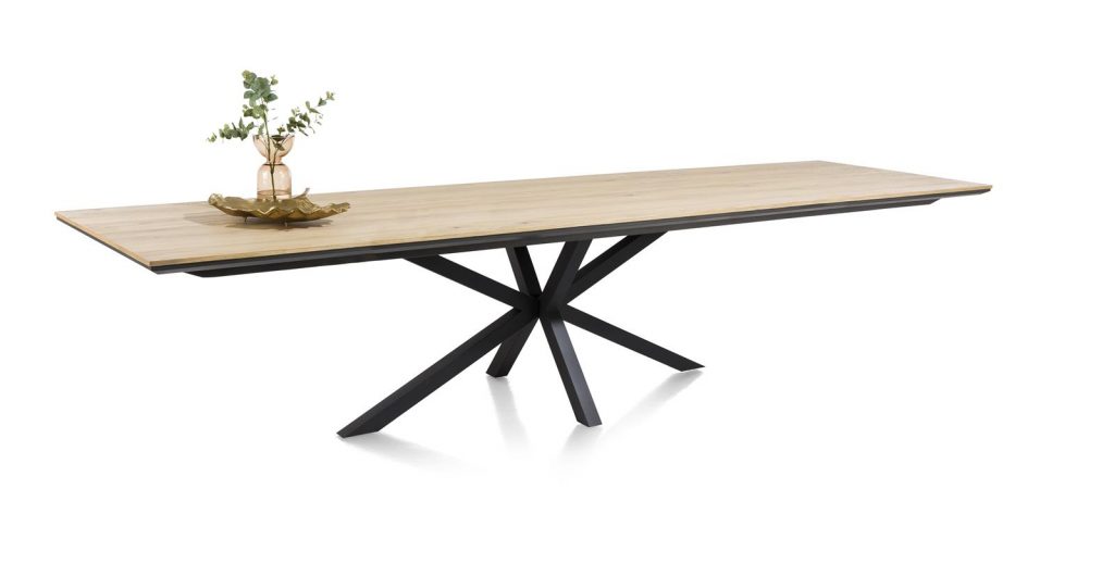 Grande table à manger contemporaine et industrielle bois de chêne claire