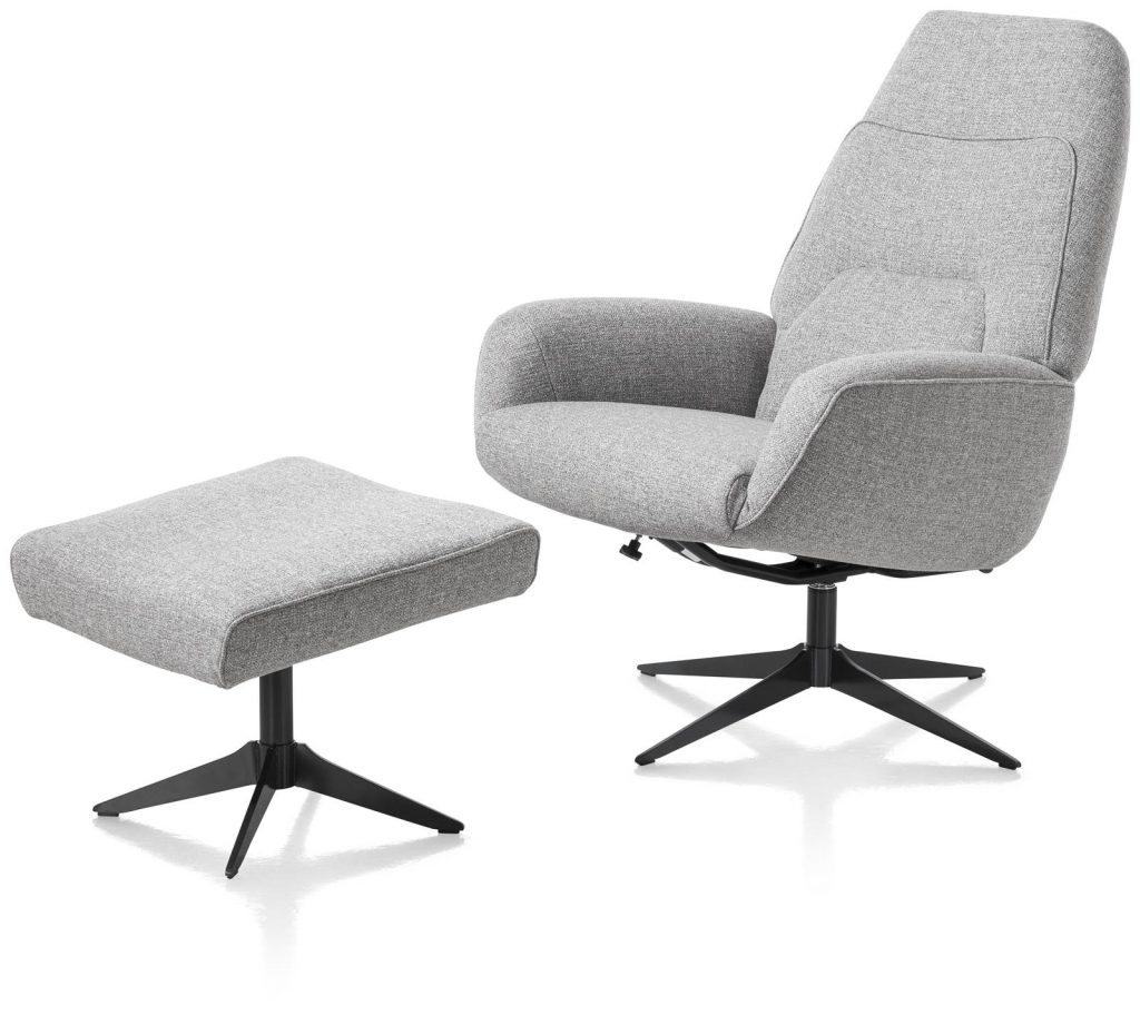 Fauteuil de relaxation avec pouf en tissu gris clair