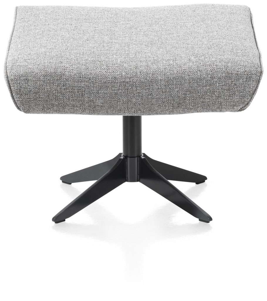 Pouf moderne en tissu gris clair et pied métal noir