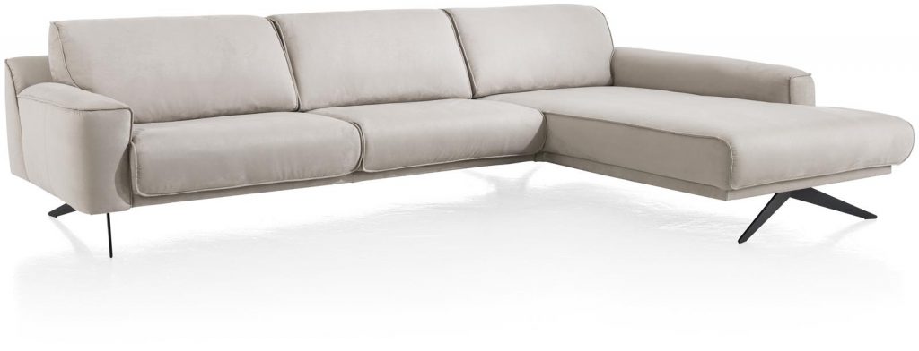Canapé d'angle contemporain en tissu gris clair et piétement design
