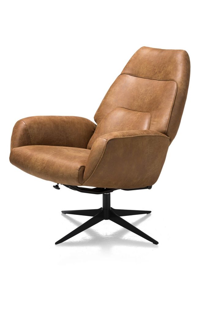 Fauteuil de relaxation pivotant en cuir marron