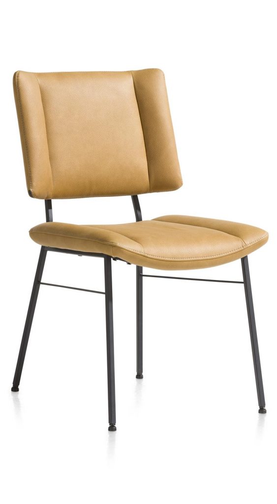 Chaise moderne au design carré en tissu jaune ocre