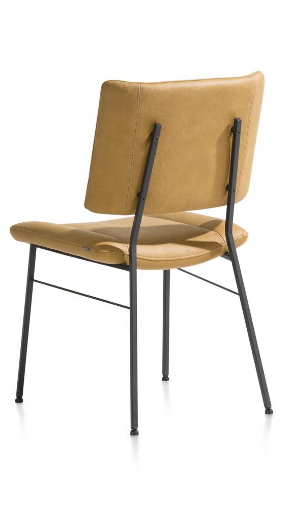 Chaise moderne au design carré en tissu jaune ocre