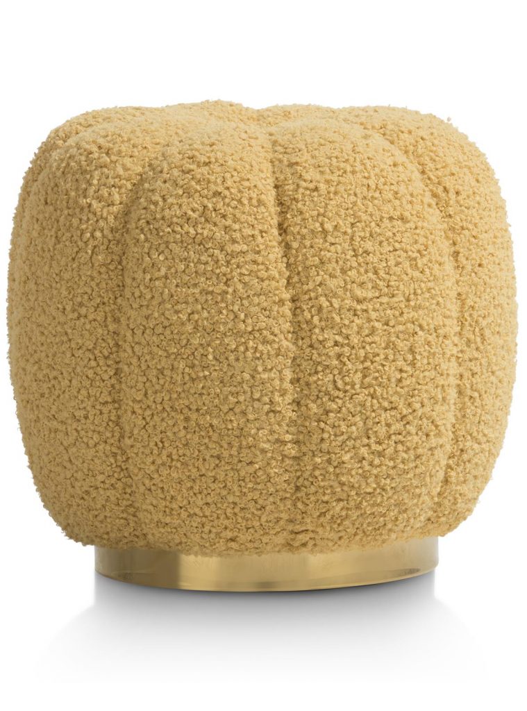 Pouf jaune en tissu bouclé forme ronde