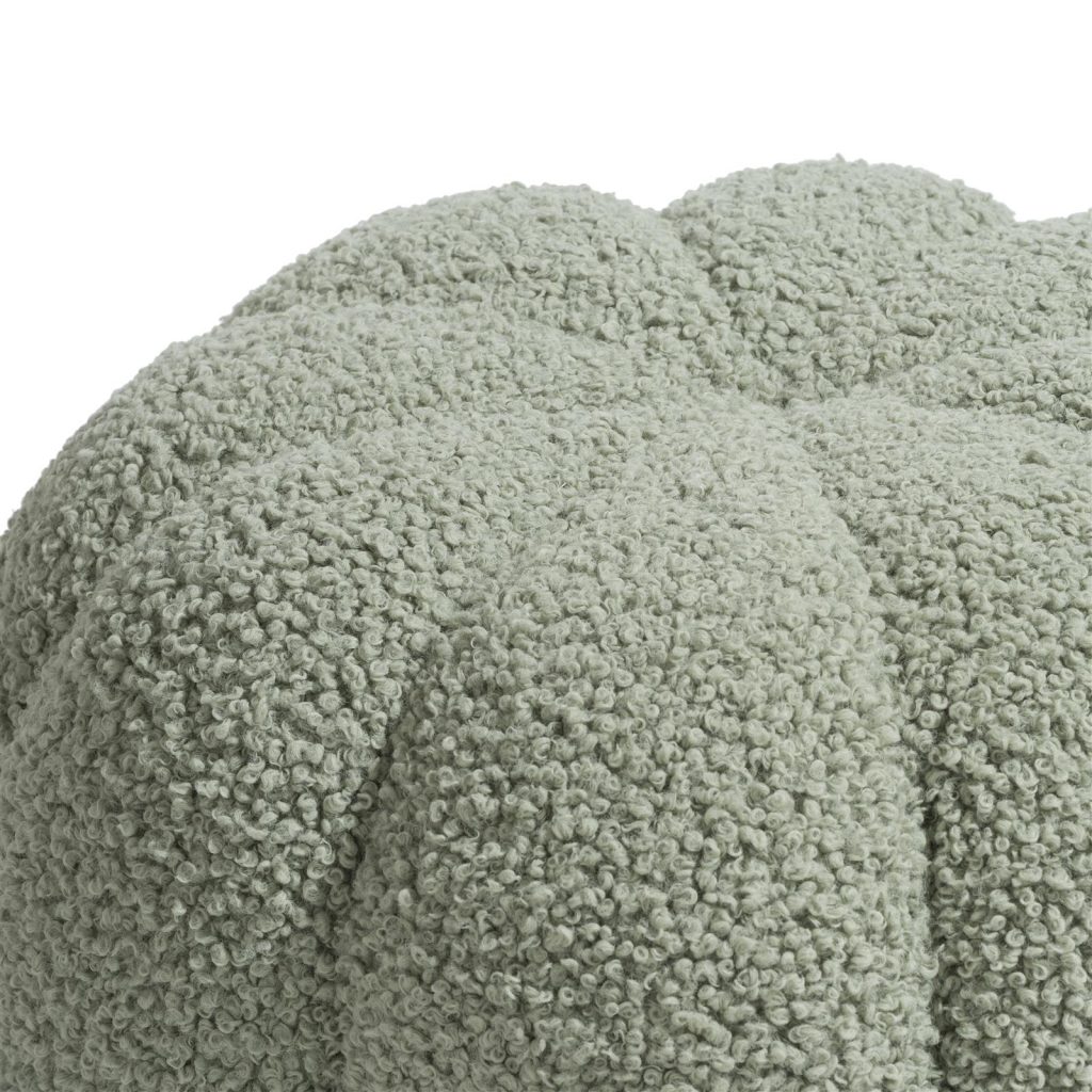 Pouf vert en tissu bouclé forme ronde