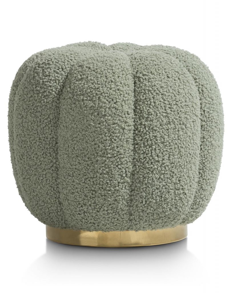 Pouf vert en tissu bouclé forme ronde