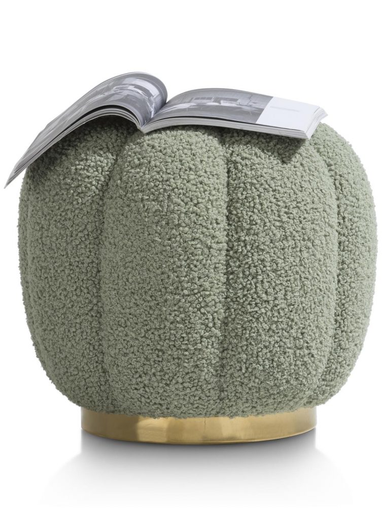 Pouf vert en tissu bouclé forme ronde