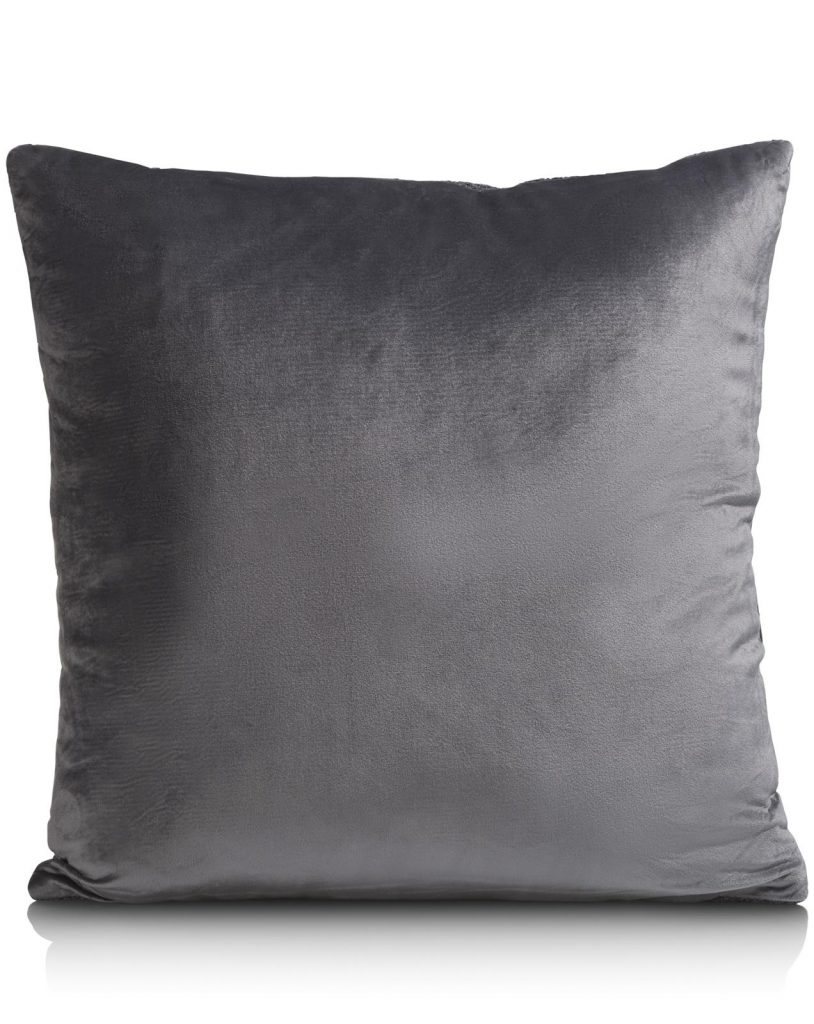 Coussin moderne bi-matière en tissu gris anthracite