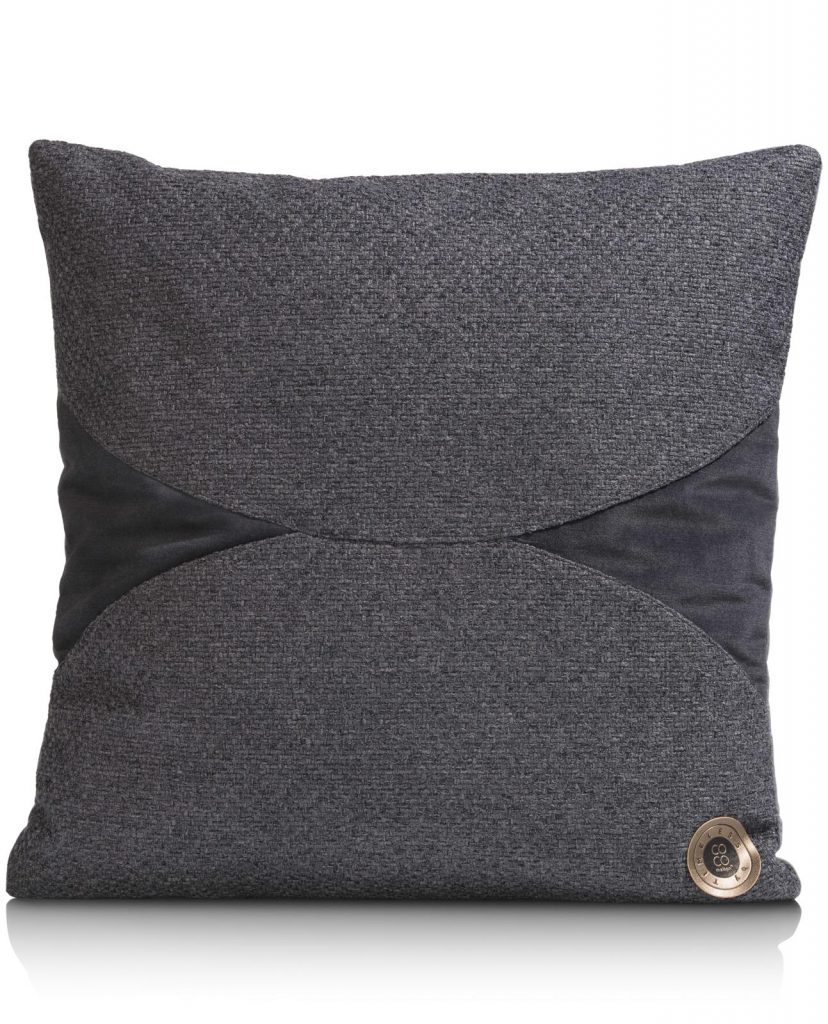 Coussin moderne bi-matière en tissu gris anthracite