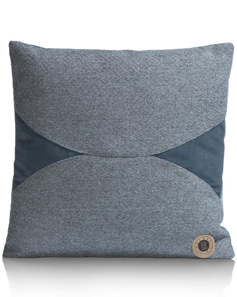 Coussin moderne bi-matière en tissu bleu