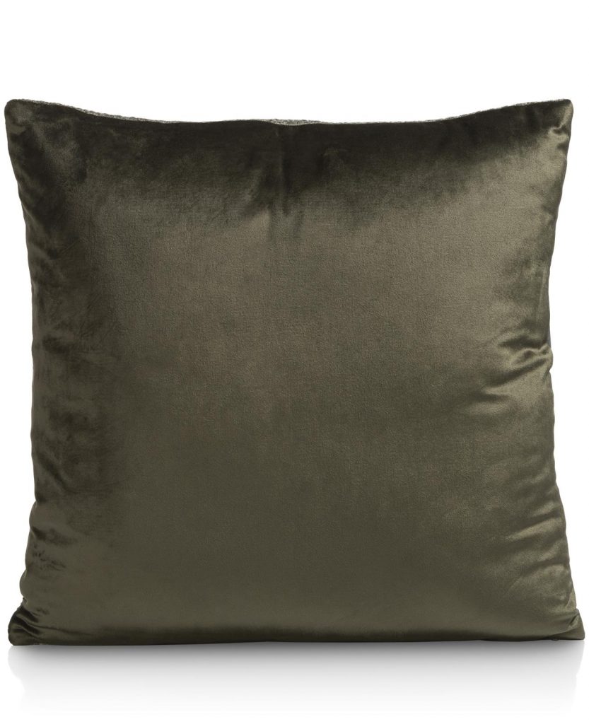 Coussin moderne bi-matière en tissu vert olive