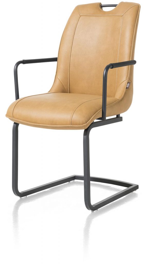 Chaise fauteuil contemporaine en tissu marron cognac
