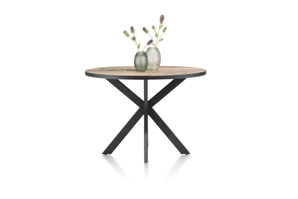 Table de bar ronde contemporaine plateau bois et pied design anthracite